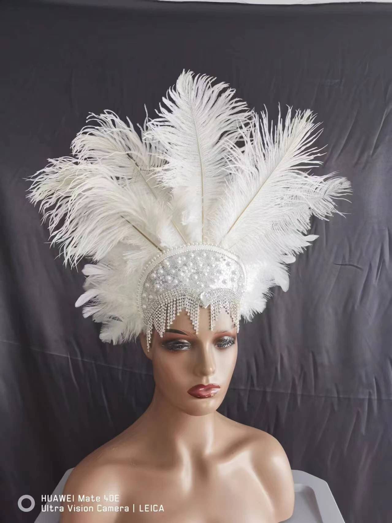 Coiffe Plumes Blanches Années 1920 - Accessoire Carnaval, Mardi Gras, Festival - Style Flapper Gatsby