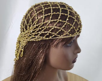 Triangle Crocheted Dainty Beads Head Wrap/Crochet Headwrap/Head scarf/Bandana