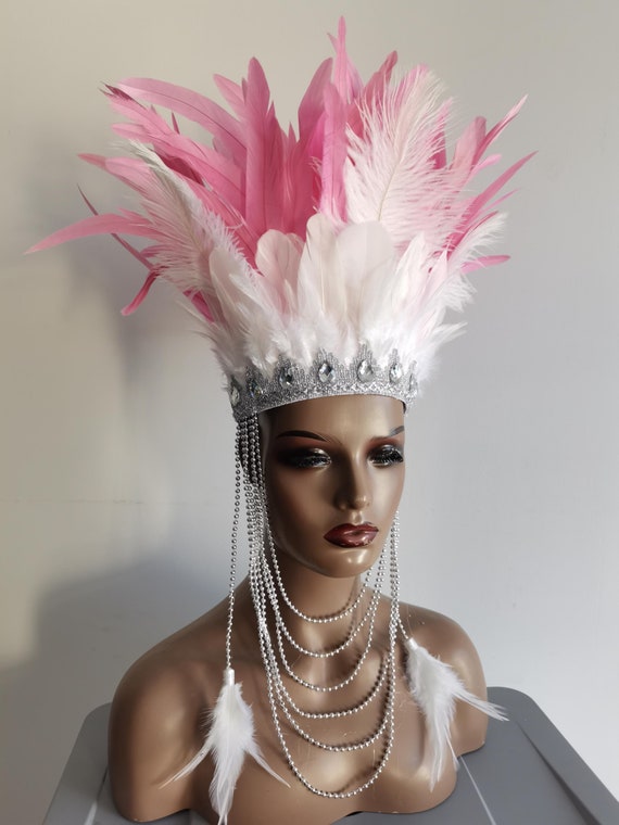 Glamorous Silver and Pink Feather Hairpiece Pink Showgirl Headpiece - Etsy main image 3