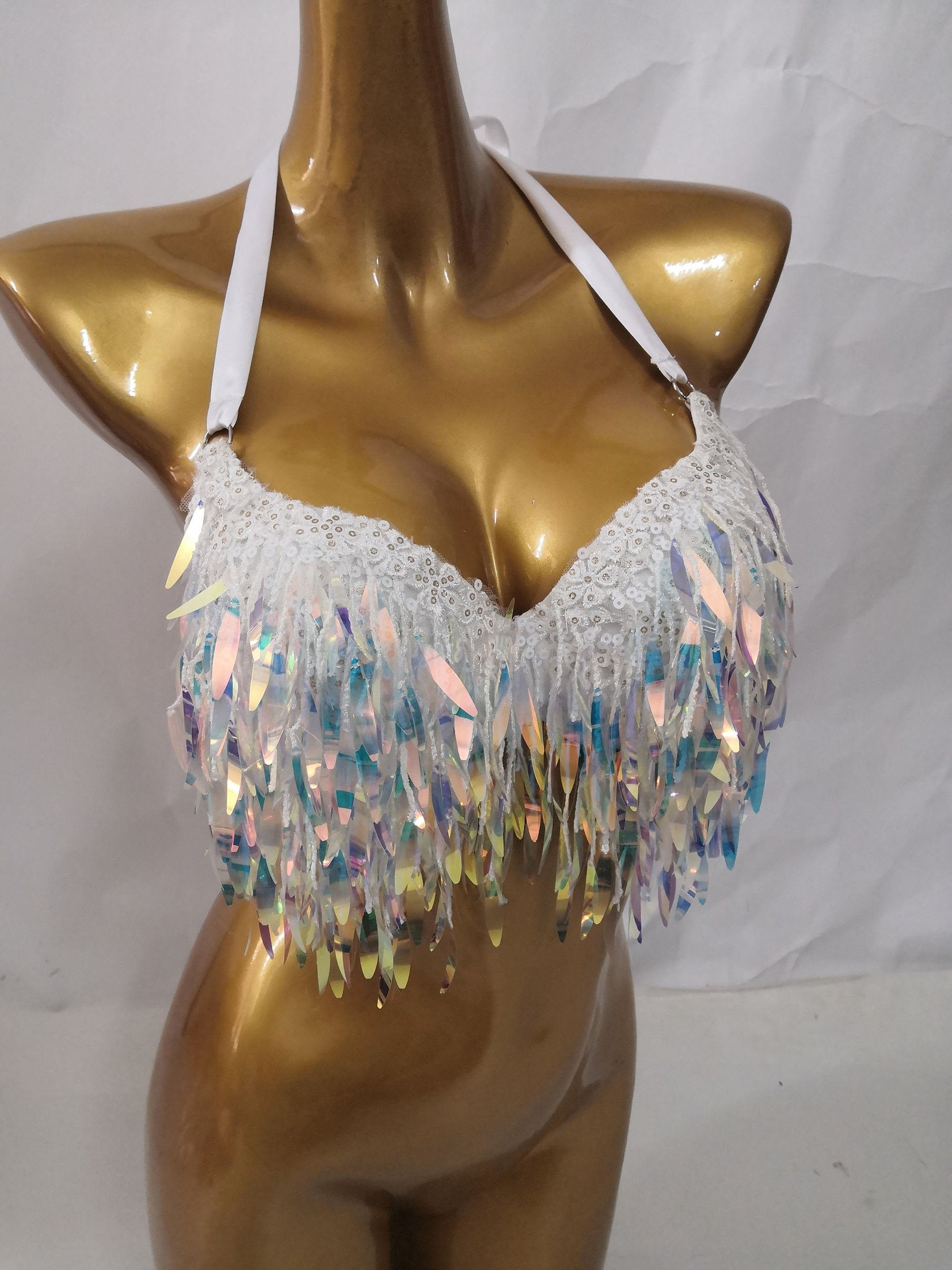 Reggiseno con frange iridescenti e nappe, reggiseno da festa, reggiseno da carnevale, reggiseno da martedì grasso