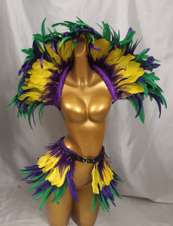 Burlesque Showgirl Outfit/Stage Show Costume/Rave Outfit/ Las Vegas Showgirl Costume/ Feather Costume