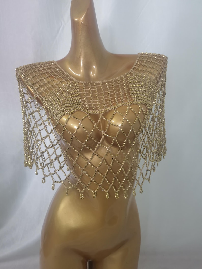 Crocheted Dainty beading Top / Beaded Cape/ Crocheted Beaded Cover Up /Bikini Cover-up/Carnival Cover up/Showgirl Cover up/Photo Shooting image 11