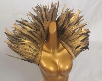 Golden Showgirl Feather Shawl Carnival Feather Scarf Stage Show Feather Wrap Halloween Feather Shawl  Costume Shawl