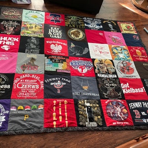 Customizable T-Shirt Memory Quilt | QUEEN SIZE | 42 Squares | 7ft by 6ft | 12x12 Squares | Poly Batting | Cotton Backing-You pick the color! Trad Queen7x6ft 42sq