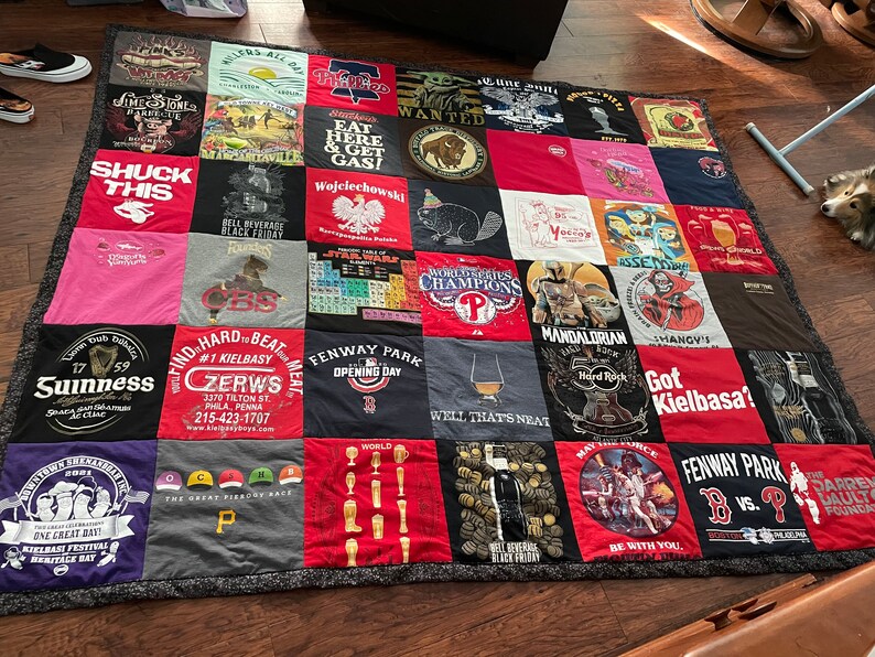 Customizable T-Shirt Memory Quilt | QUEEN SIZE | 42 Squares | 7ft by 6ft | 12x12 Squares | Poly Batting | Cotton Backing-You pick the color! Trad Queen7x6ft 42sq