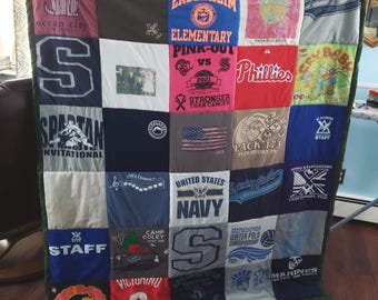 Customizable T-Shirt Memory Quilt | TWIN SIZE | 30 Squares | 6ft by 5ft | 12x12 Squares | Poly Batting | Cotton Backing -You pick the color!