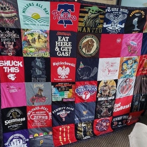 Customizable T-Shirt Memory Quilt | QUEEN SIZE | 42 Squares | 7ft by 6ft | 12x12 Squares | Poly Batting | Cotton Backing-You pick the color! image 4