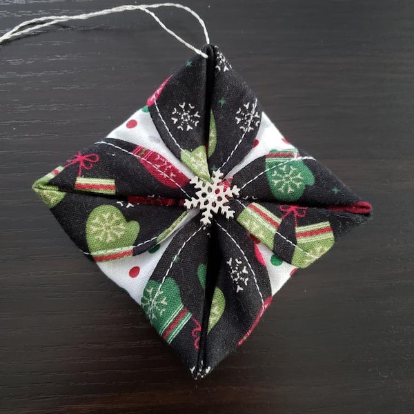 Origami Fabric Ornament | ONE (1)| 100% cotton fabric | button embellishment | Christmas ornament | handmade | free u.s. shipping