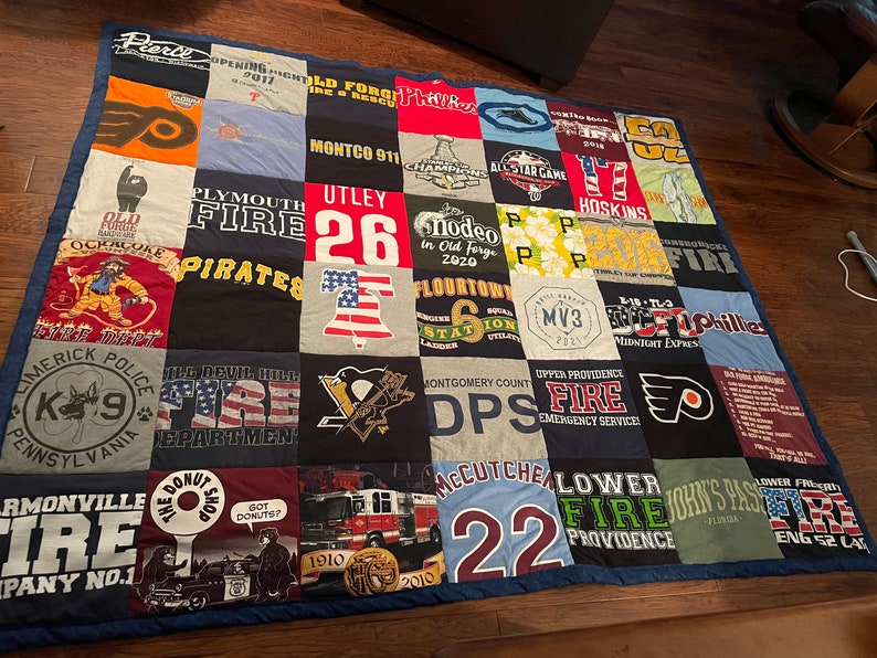 Customizable T-Shirt Memory Quilt | QUEEN SIZE | 42 Squares | 7ft by 6ft | 12x12 Squares | Poly Batting | Cotton Backing-You pick the color! image 8