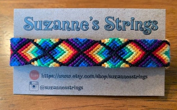 Rainbow Diamond Criss Cross Patterned Handmade Woven Friendship