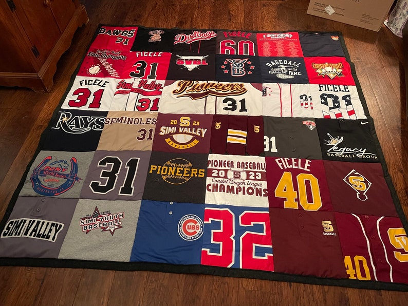 Customizable T-Shirt Memory Quilt | QUEEN SIZE | 42 Squares | 7ft by 6ft | 12x12 Squares | Poly Batting | Cotton Backing-You pick the color! LG Throw 6x6ft 36 sq