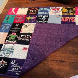Customizable T-Shirt Memory Quilt | QUEEN SIZE | 42 Squares | 7ft by 6ft | 12x12 Squares | Poly Batting | Cotton Backing-You pick the color! image 6