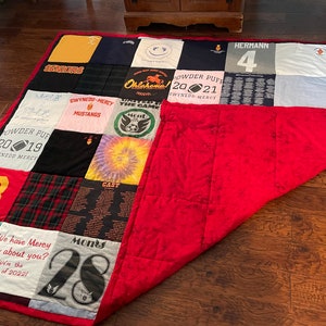 Customizable T-Shirt Memory Quilt | QUEEN SIZE | 42 Squares | 7ft by 6ft | 12x12 Squares | Poly Batting | Cotton Backing-You pick the color! image 2