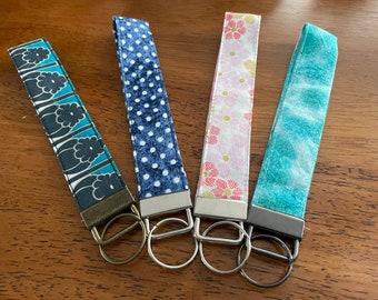 ONE (1) Key fob key chain | with metal capped end and key ring | Assorted colors | Cotton Fabric | Free U.S. Shipping