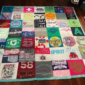 Customizable T-Shirt Memory Quilt | QUEEN SIZE | 42 Squares | 7ft by 6ft | 12x12 Squares | Poly Batting | Cotton Backing-You pick the color! XL Queen 7x7ft 49sq