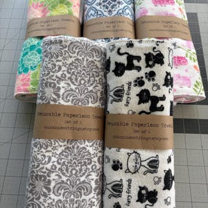 Reusable Paperless Towels | Set of 6 | Serged Edges | 2-Ply Cotton Flannel | 10x10 inches | Handmade | Reusable | Free U.S. Shipping |