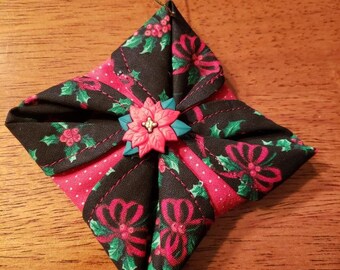 Origami Fabric Ornament | ONE (1)| 100% cotton fabric | button embellishment | Christmas ornament | handmade | free u.s. shipping