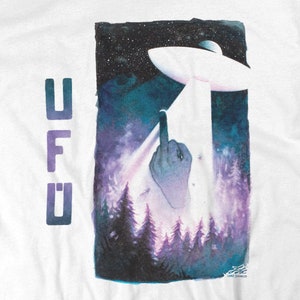 Identify This - UFO shirt - unisex alien abduction middle finger rude tshirt