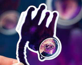 Purple Floating Space Cat Sticker, Cute Kitty Vinyl Bumper Sticker, Zero Gravity Cat Astronaut Stickers, Upside Down Cat Phone Case Decal