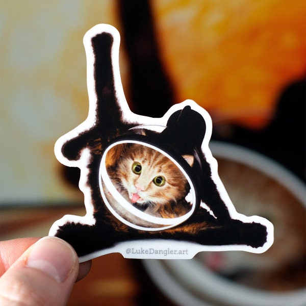 Katze putzt sich im Weltraum Aufkleber, Katze leckt ihren Hintern Vinyl Aufkleber, lächerliche Weltraum Katze iPhone Aufkleber, lustiges Kätzchen Astronaut Gag Geschenk