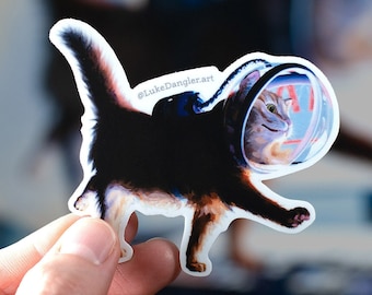 Funny Space Cat Sticker, Cute Astronaut Kitty Vinyl Laptop Decal, Fluffy Cat Waterproof Animal Stickers, Kitten Sticker For Tumbler