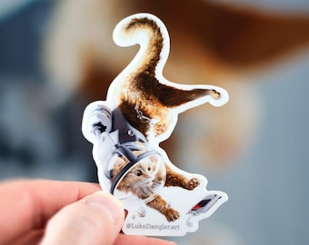 Space Cat Sticker - Zero Gravity Cat Vinyl Sticker, Cat Astronaut Sticker Laptop Decal, Funny Bumper Sticker, Waterproof Phone Case Decal
