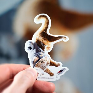 Space Cat Sticker - Zero Gravity Cat Vinyl Sticker, Cat Astronaut Sticker Laptop Decal, Funny Bumper Sticker, Waterproof Phone Case Decal