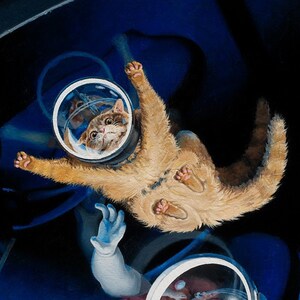 Cat Astronaut Print &quot;Liftoff&quot; - space painting cat themed gifts
