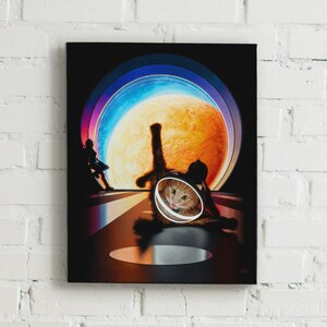 Cat Astronaut Canvas Print "Destination" Space Painting - cat oil painting astronaut print