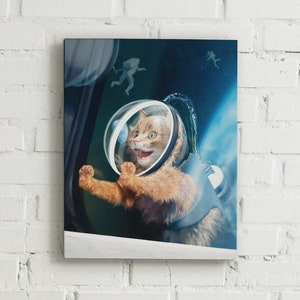 Cat Astronaut Canvas Print "Orbit" Space Painting - cat oil painting astronaut print