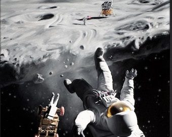 Flat Moon Canvas Print - flat earth funny oil painting space art
