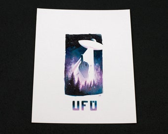 Identify This - Watercolor Painting - UFO alien abduction rude art print