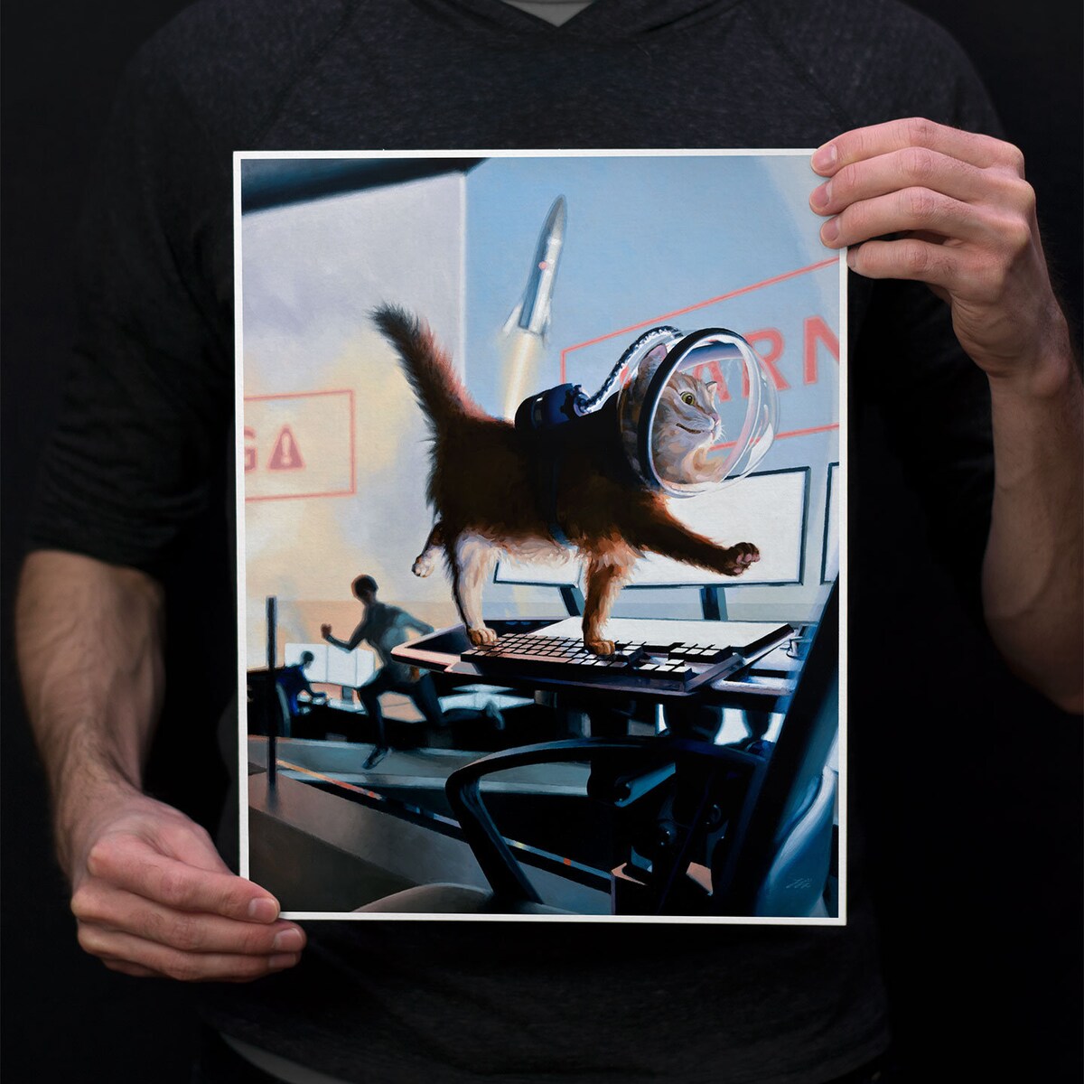 Cat Astronaut Oil Painting "mission Ctrl" Print - Keyboard Cat Space Painting - Etsy