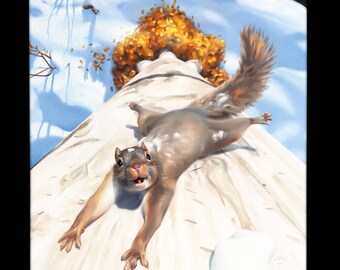 Squirrel Rocket Canvas Print - funny squirrel oil painting print