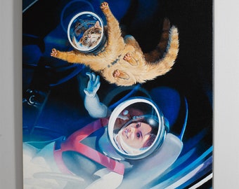 Cat Astronaut Canvas Print - "Liftoff" cat themed gifts fine art print