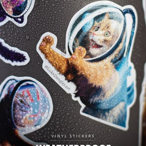 Paquete de pegatinas de gato espacial Juego de 6 pegatinas de vinilo, pegatinas de astronauta de gato divertido, pegatinas de gato de animales lindos para portátil imagen 8