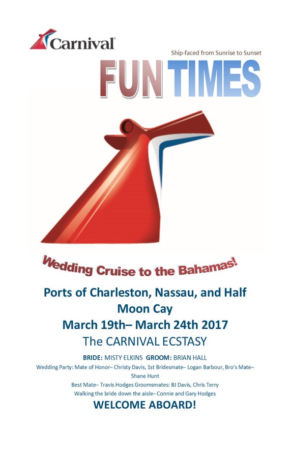 Carnival Cruise Wedding Program Template Save The Date Etsy