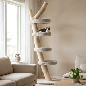 Krabpaal voor grote katten, handgemaakt, hout, sisaltouw, moderne toren 114