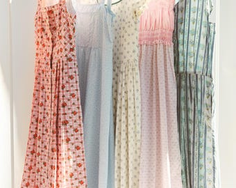 Vintage 70s-90s Pastel Floral Cotton Dresses