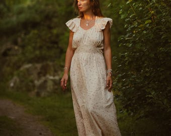Vintage 90s Romantic Feminine Floral Chiffon Midi Dress / 90s Chiffon Floral Dress / Vintage Feminine Dress / Vintage Wedding Guest Dress