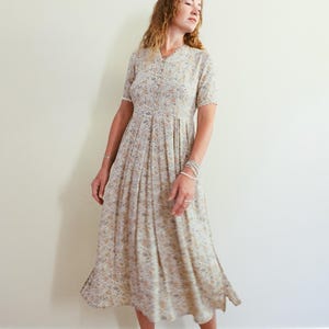 Vintage 90s Grey Floral Button Down Maxi Dress / Vintage Floral Shirt Dress / Vintage Floral Midi Dress / 90s Floral Midi Dress