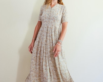 Vintage 90s Grey Floral Button Down Maxi Dress / Vintage Floral Shirt Dress / Vintage Floral Midi Dress / 90s Floral Midi Dress