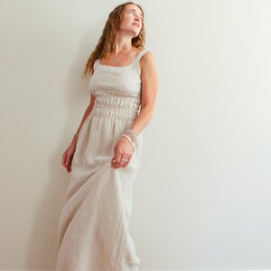 Vintage 90s Beige Linen Maxi Dress / 90s Simple Linen Dress / Vintage Linen Maxi Dress / Minimal Vintage Dress