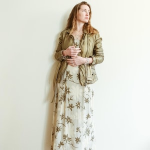 Vintage 90s Green Floral Print Maxi Slip Dress / M