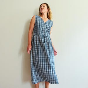 90s gingham dress Vtg Moschino 90s Black White Gingham Print Dress 44 L