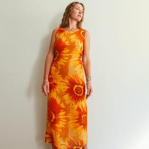 Vintage 90s Orange Bold Floral Print Midaxi Dress / Vintage Retro Sunflower Print  Dress / 90s Floral Orange Dress / 90s Sun Inspired Dress - Etsy