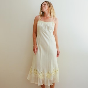 Y2K Light Yellow Cotton Slip Dress / Vintage Yellow Cotton Dress / Yellow Floral Cotton Dress / Minimal Vintage Cotton Dress