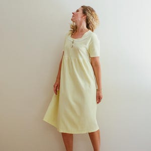 Vintage 60s 70s Light Yellow Gingham Dress / Vintage Yellow Gingham Dress / Vintage Yellow Cotton Dress / 70s Cotton Night Gown