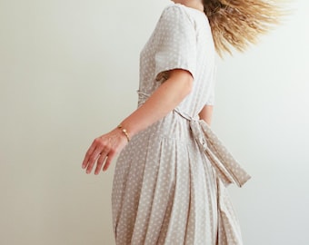 Vintage 90s Modest Grey Ditsy Floral Midaxi Dress / Vintage Button Down Dress / 90s Simple Vintage Dress