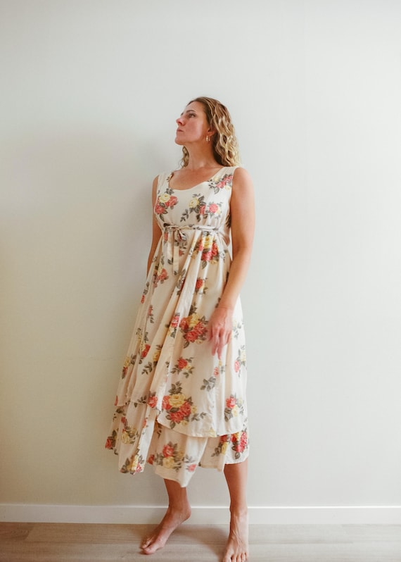 Vintage 90s Romantic Beige Floral Viscose Cotton Midaxi Dress / M/L - Etsy  Canada